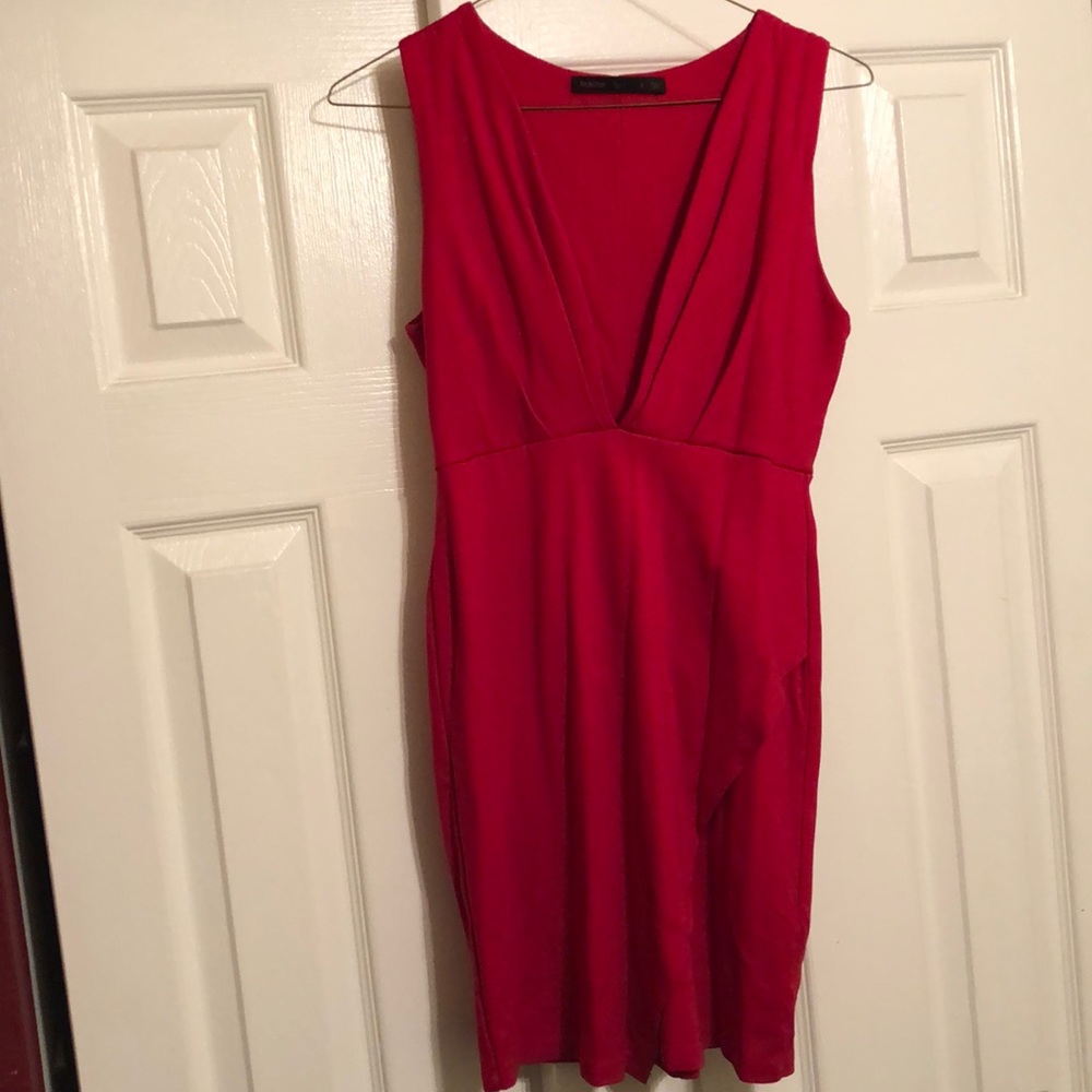 Red Deep V-neck dress